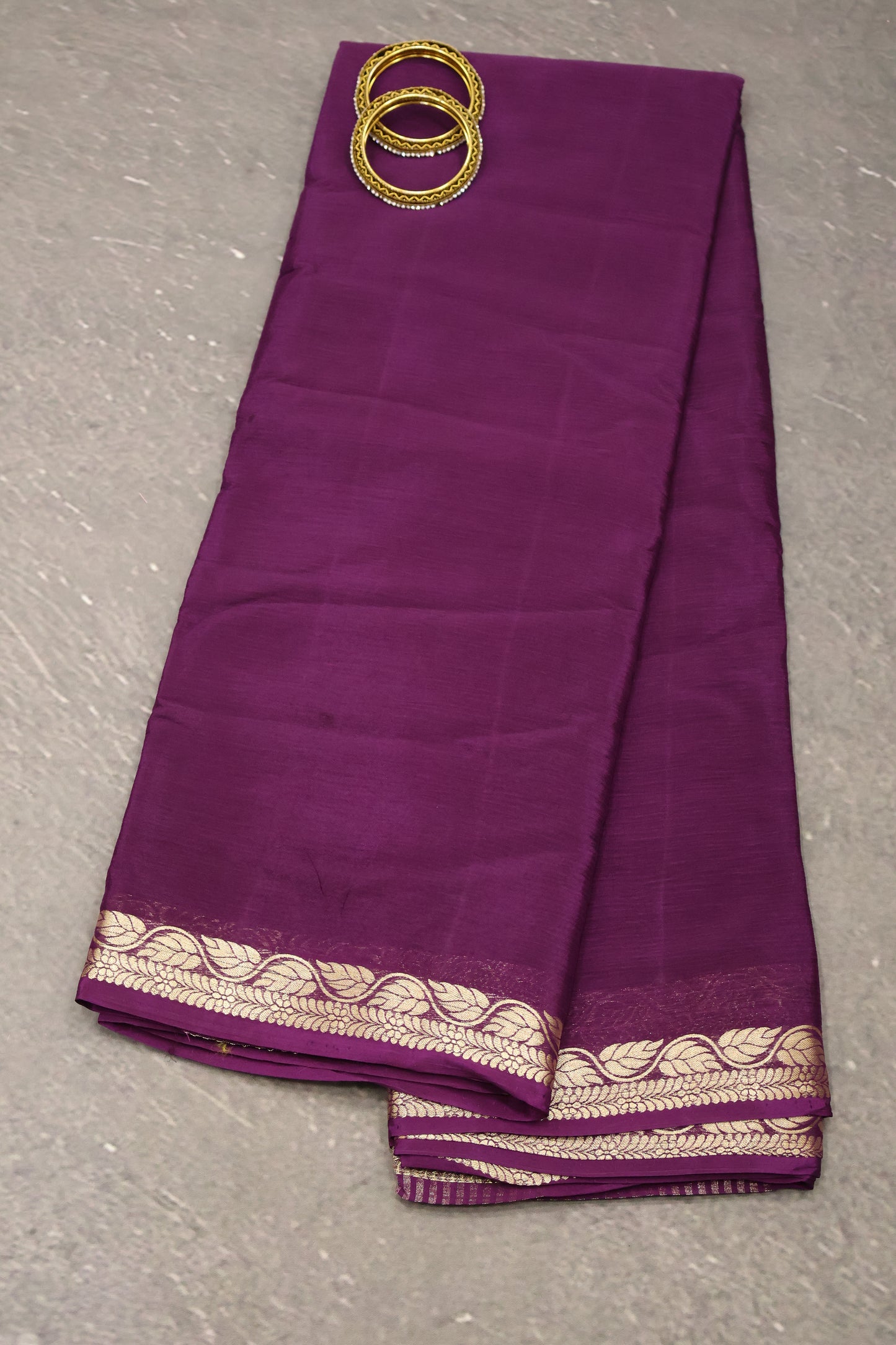 Semi Mysore Silk Saree-Leaf Buta-Dark Purple
