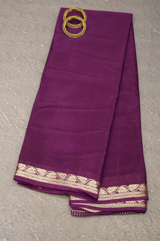 Semi Mysore Silk Saree-Leaf Buta-Dark Purple