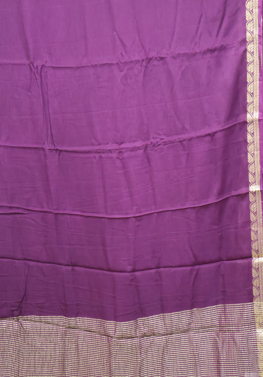 Semi Mysore Silk Saree-Leaf Buta-Dark Purple