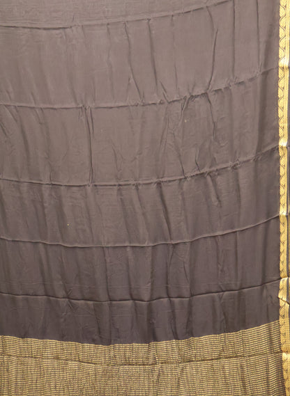 Semi Mysore Silk Saree-Leaf Buta-Black