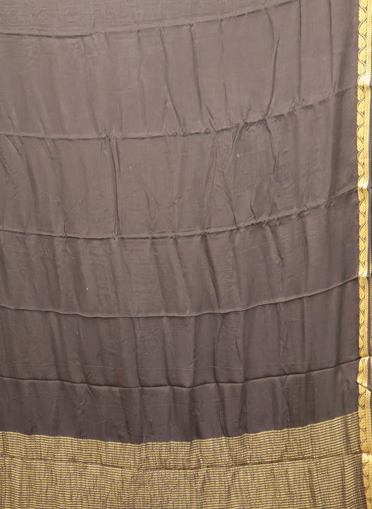 Semi Mysore Silk Saree-Leaf Buta-Black