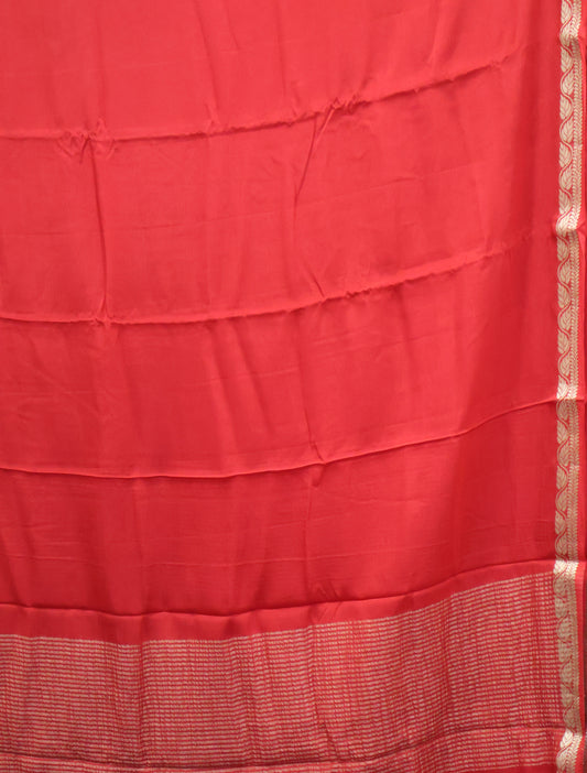 Semi Mysore Silk Saree-Leaf Buta-Red