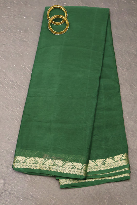 Semi Mysore Silk Saree-Leaf Buta-Bottle Green