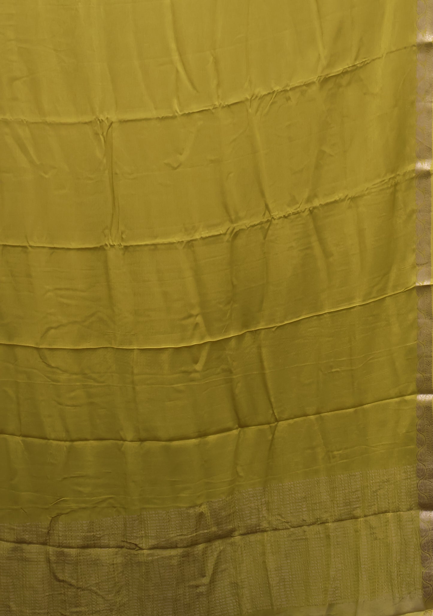 Semi Mysore Silk Saree-Leaf Buta-Yellow