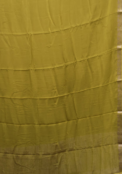 Semi Mysore Silk Saree-Leaf Buta-Yellow