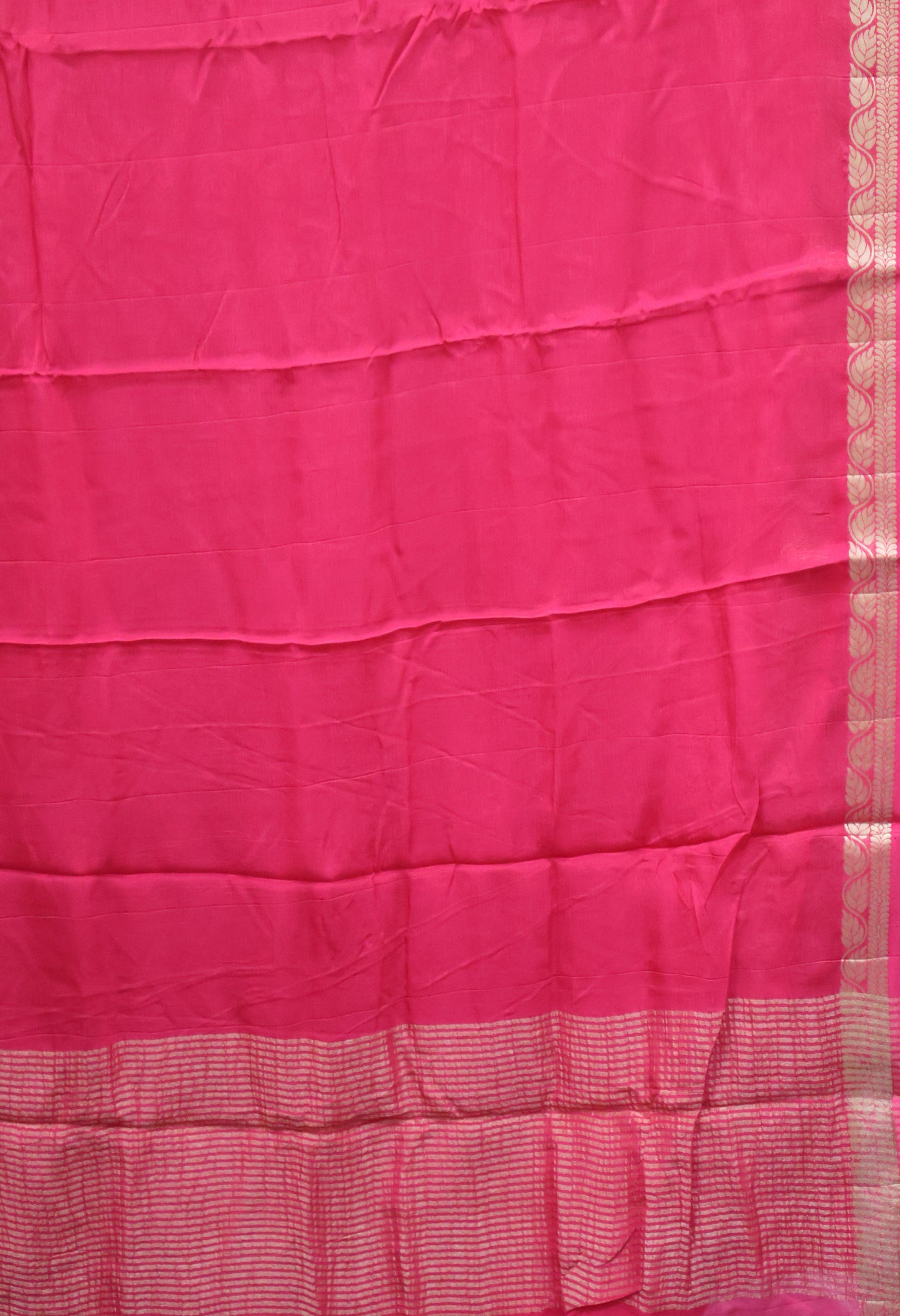 Semi Mysore Silk Saree-Leaf Buta-Rani Pink