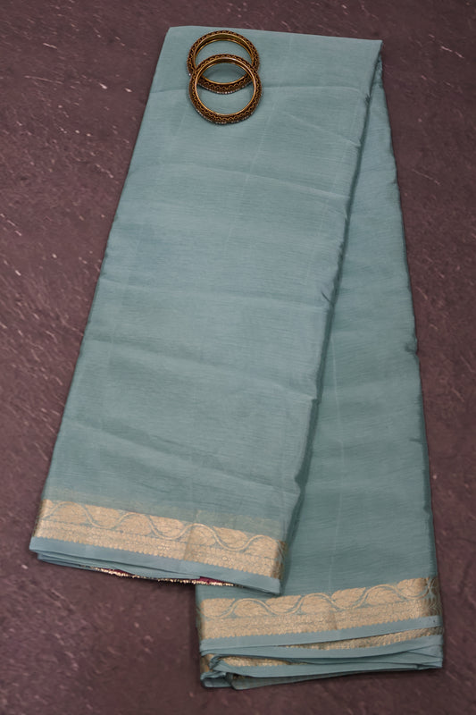 Semi Mysore Silk Saree-Leaf Buta-Baby Blue