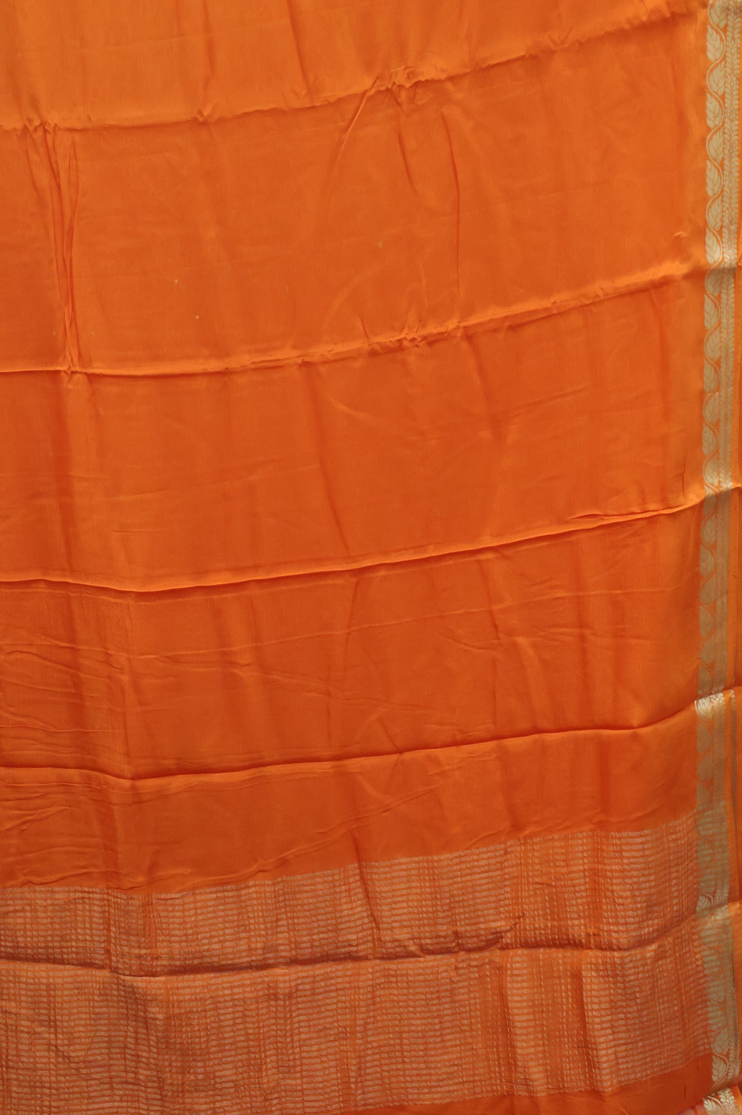 Semi Mysore Silk Saree-Leaf Buta-Orange