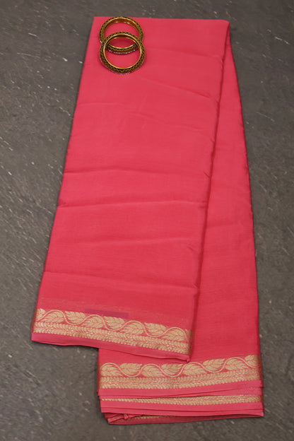 Semi Mysore Silk Saree-Leaf Buta-Pink