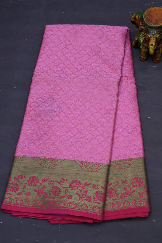 Semi Tussar Soft Saree - Pink-Green