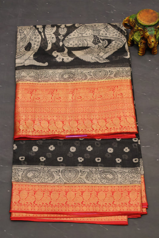 Silk Kota saree- Black Red