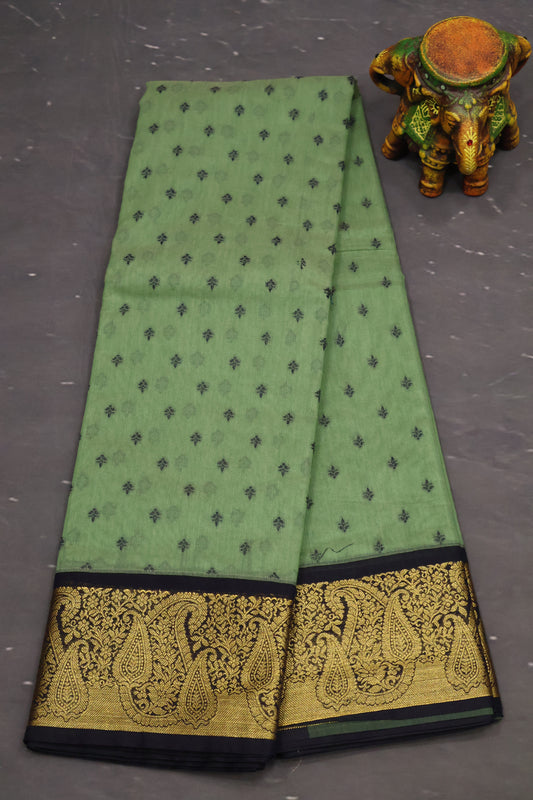 Kora Silk Cotton Saree - Green Manga Border