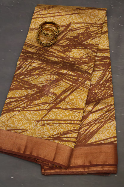 Semi Tussar Saree - Handpaint-Brown