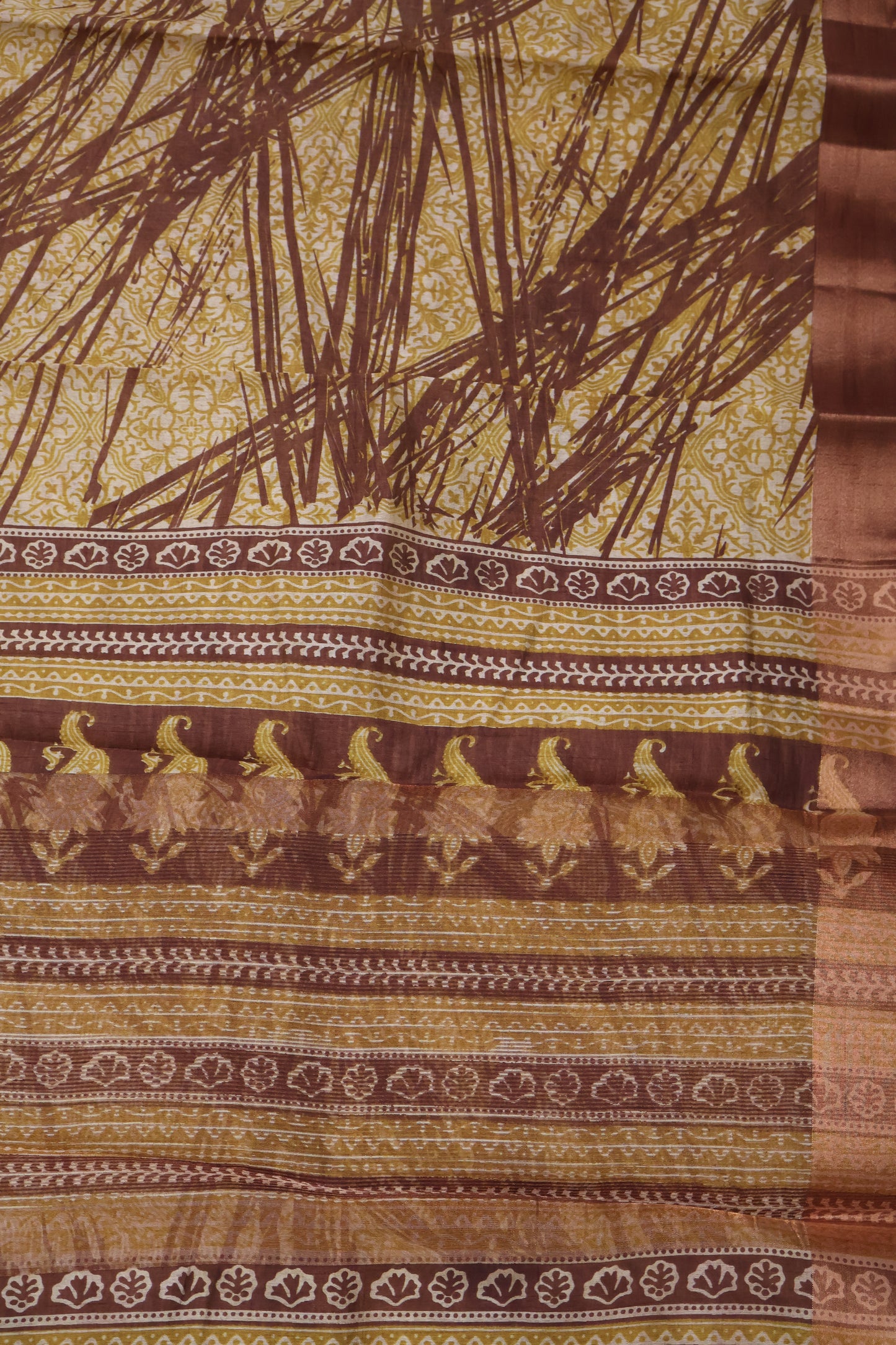 Semi Tussar Saree - Handpaint-Brown