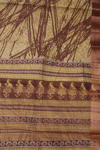 Semi Tussar Saree - Handpaint-Brown