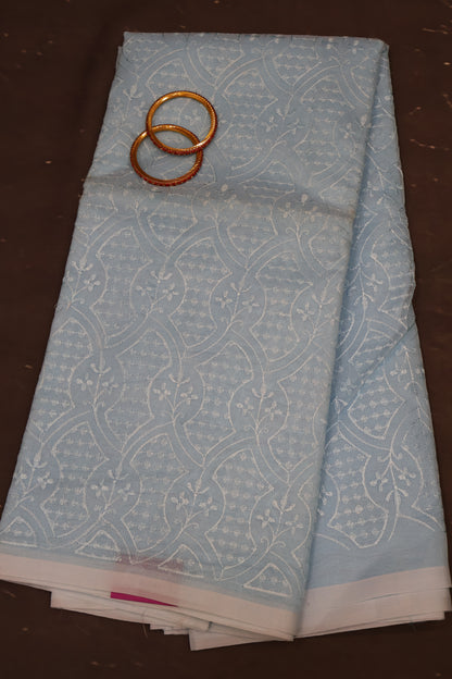 Tissue Kota Saree - Embroidery-Sky blue