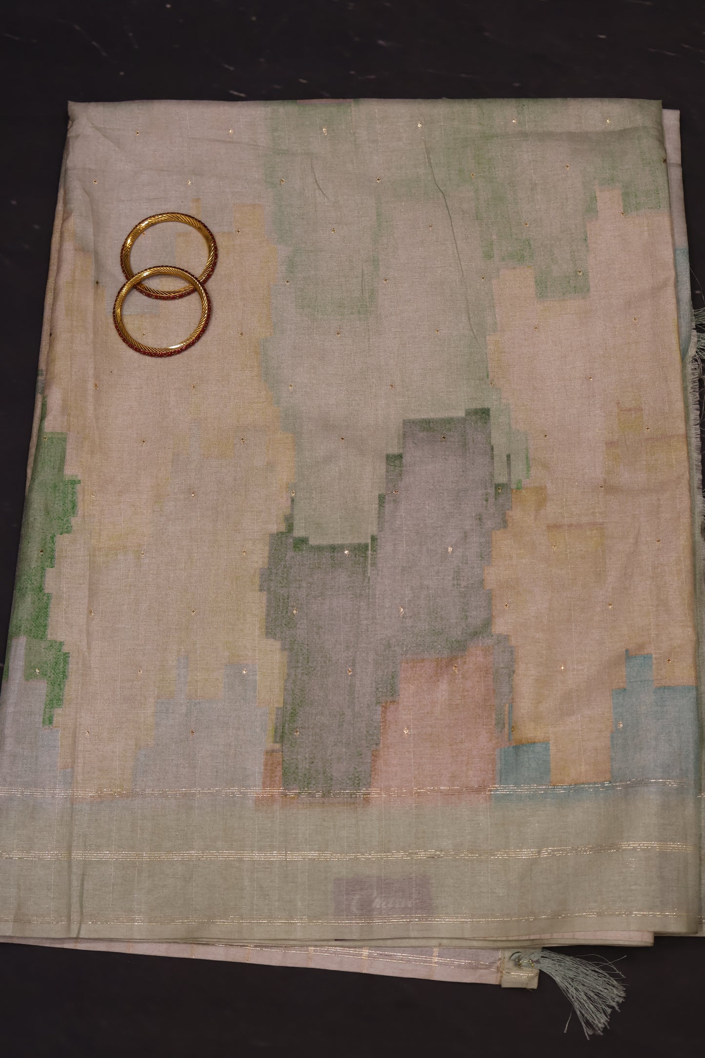 Semi Tussar Saree -Mini Diamond-Light Green