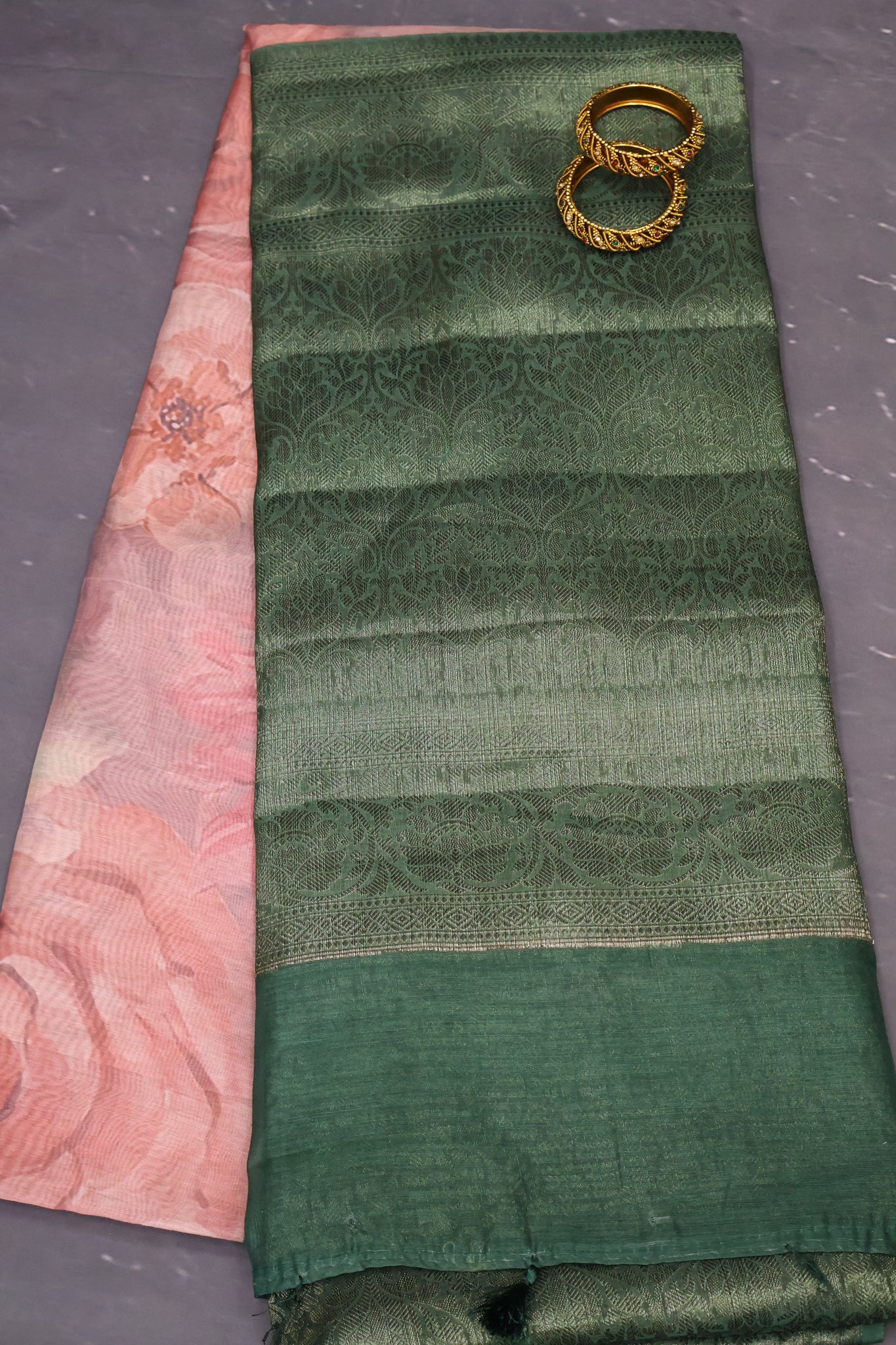 Chanderi Saree-Floral Pattern-Pale Orange