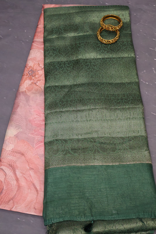 Chanderi Saree-Floral Pattern-Pale Orange