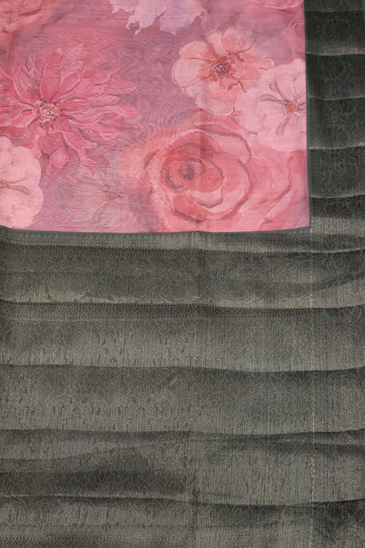 Chanderi Saree-Floral Pattern-Pale Orange