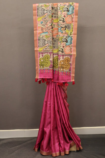 Art Mulberry Silk Saree-Pink Penn Kalamkari