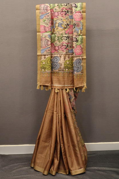 Art Mulberry Silk Saree-Sandal Penn Kalamkari