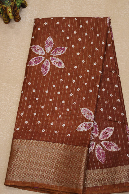 Dola Silk Saree Zari Lines-Brown