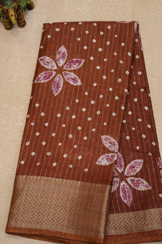 Dola Silk Saree Zari Lines-Brown