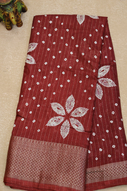 Dola Silk Saree Zari Lines-Brick Red