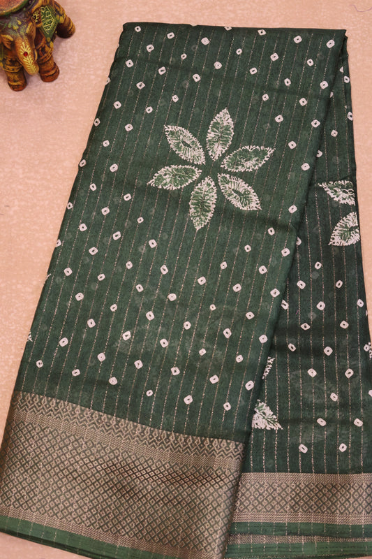 Dola Silk Saree Zari Lines-Green