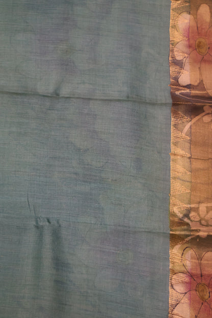 Pure Tussar Saree - Green Floral Border