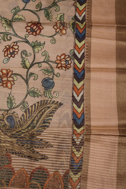 Pure Tussar Saree - Pale Orange Floral