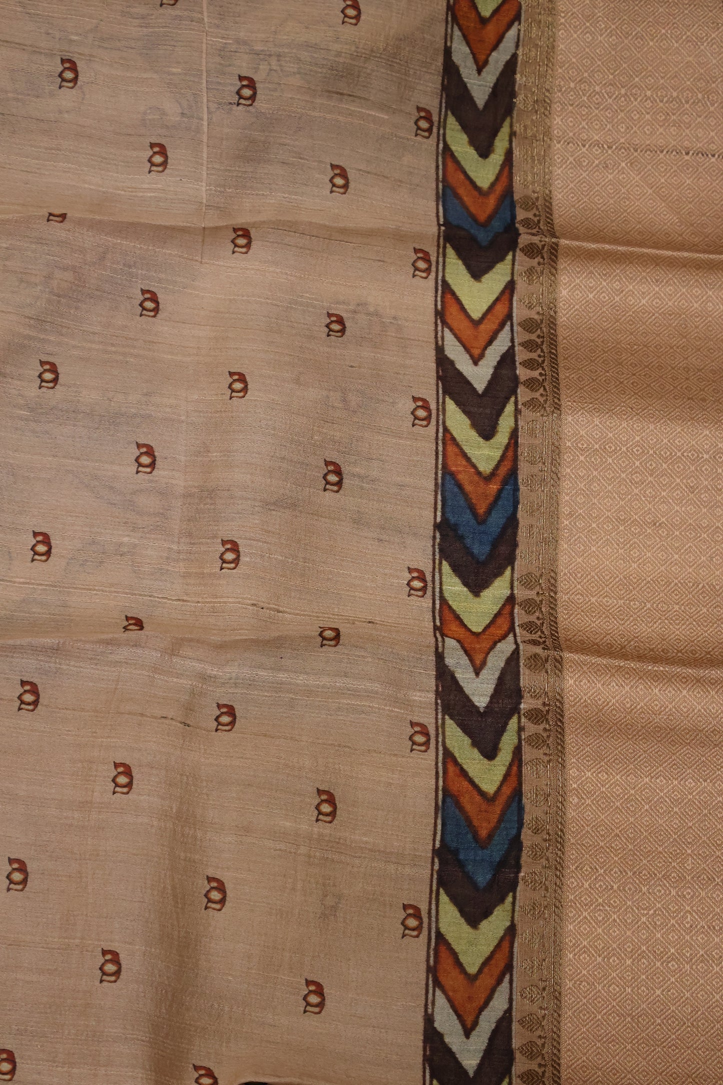 Pure Tussar Saree - Pale Orange Floral