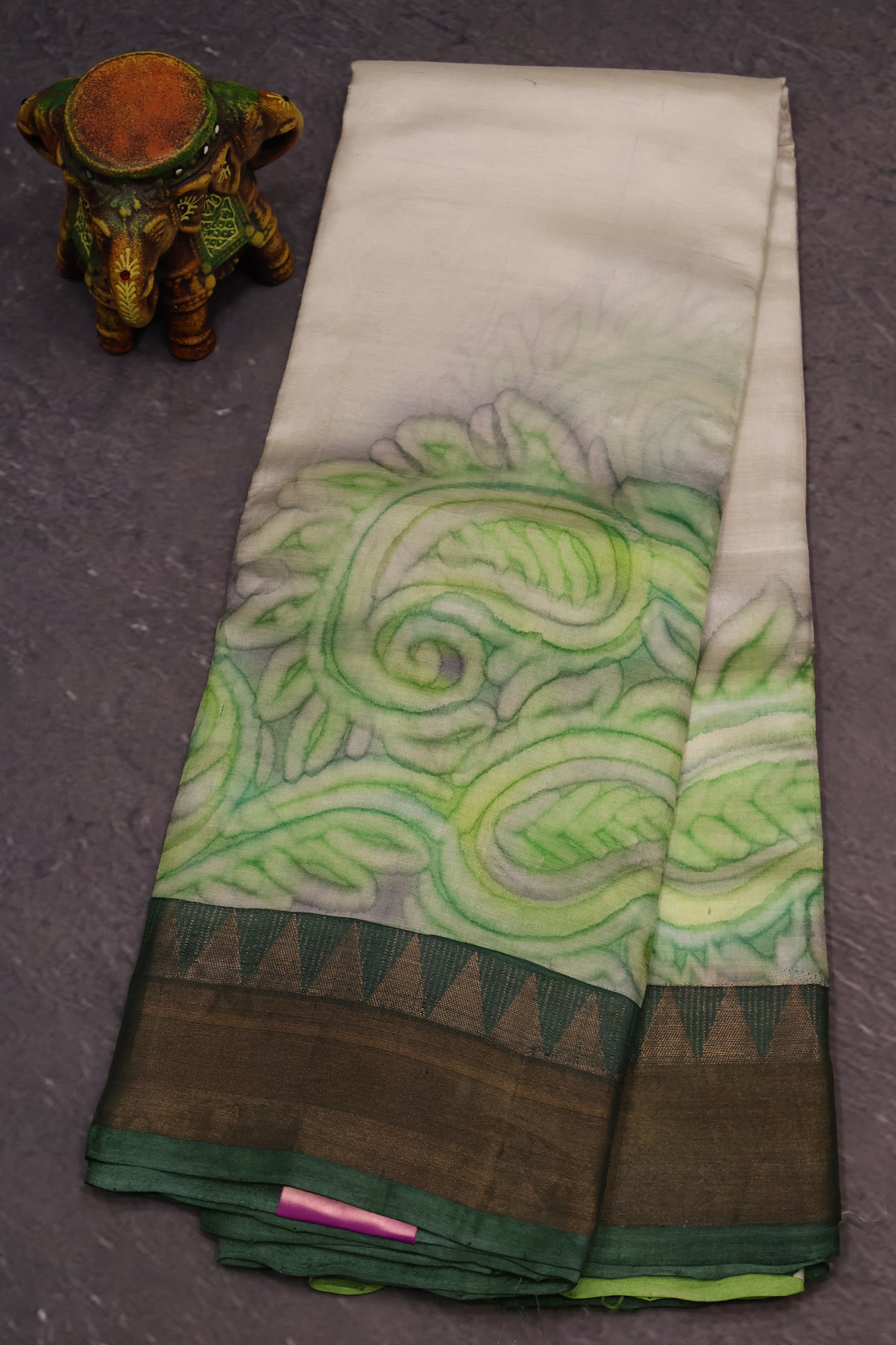 Pure Tussar Saree - Light Green Floral