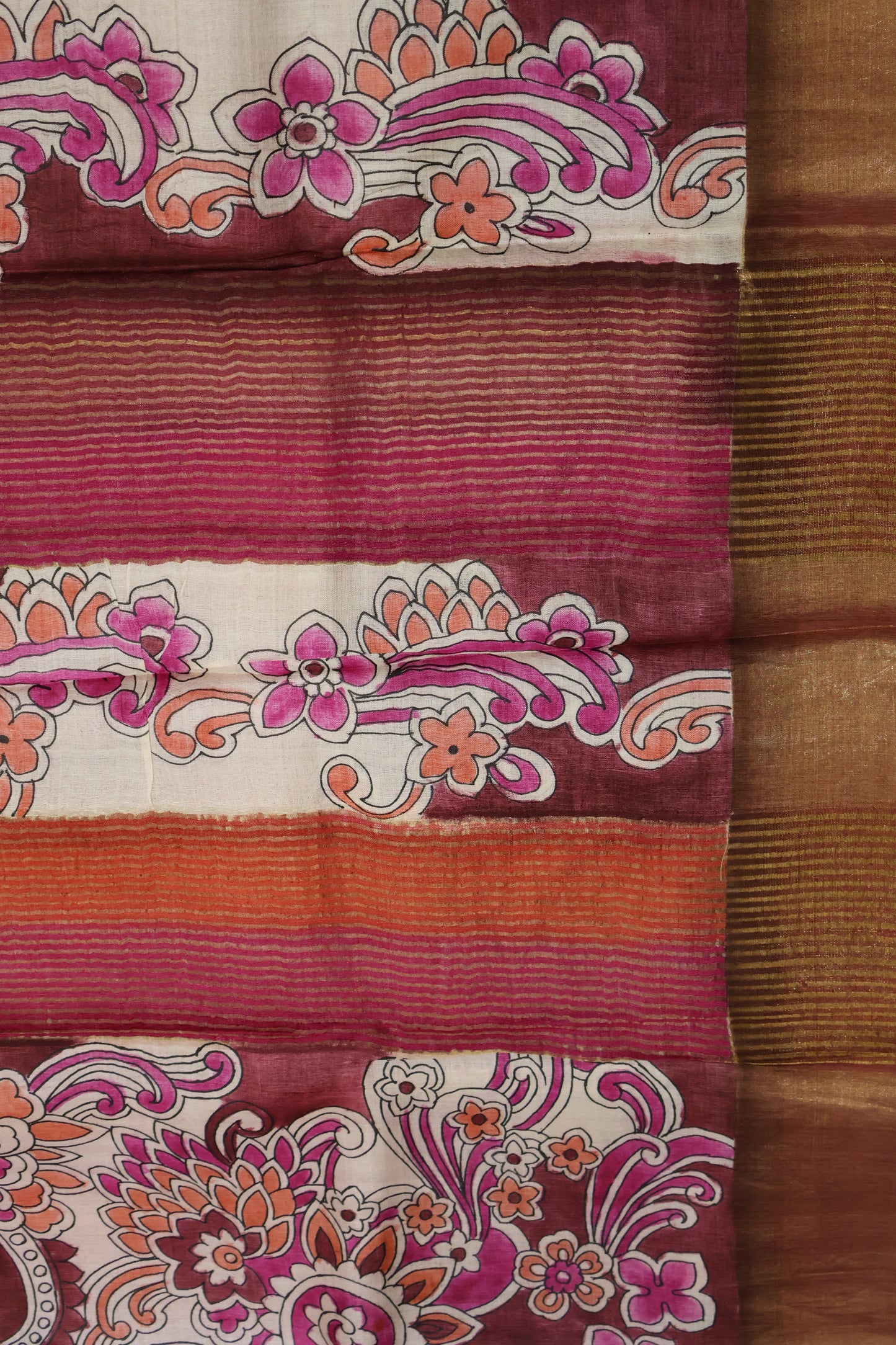 Pure Tussar Saree - Pale Orange Floral