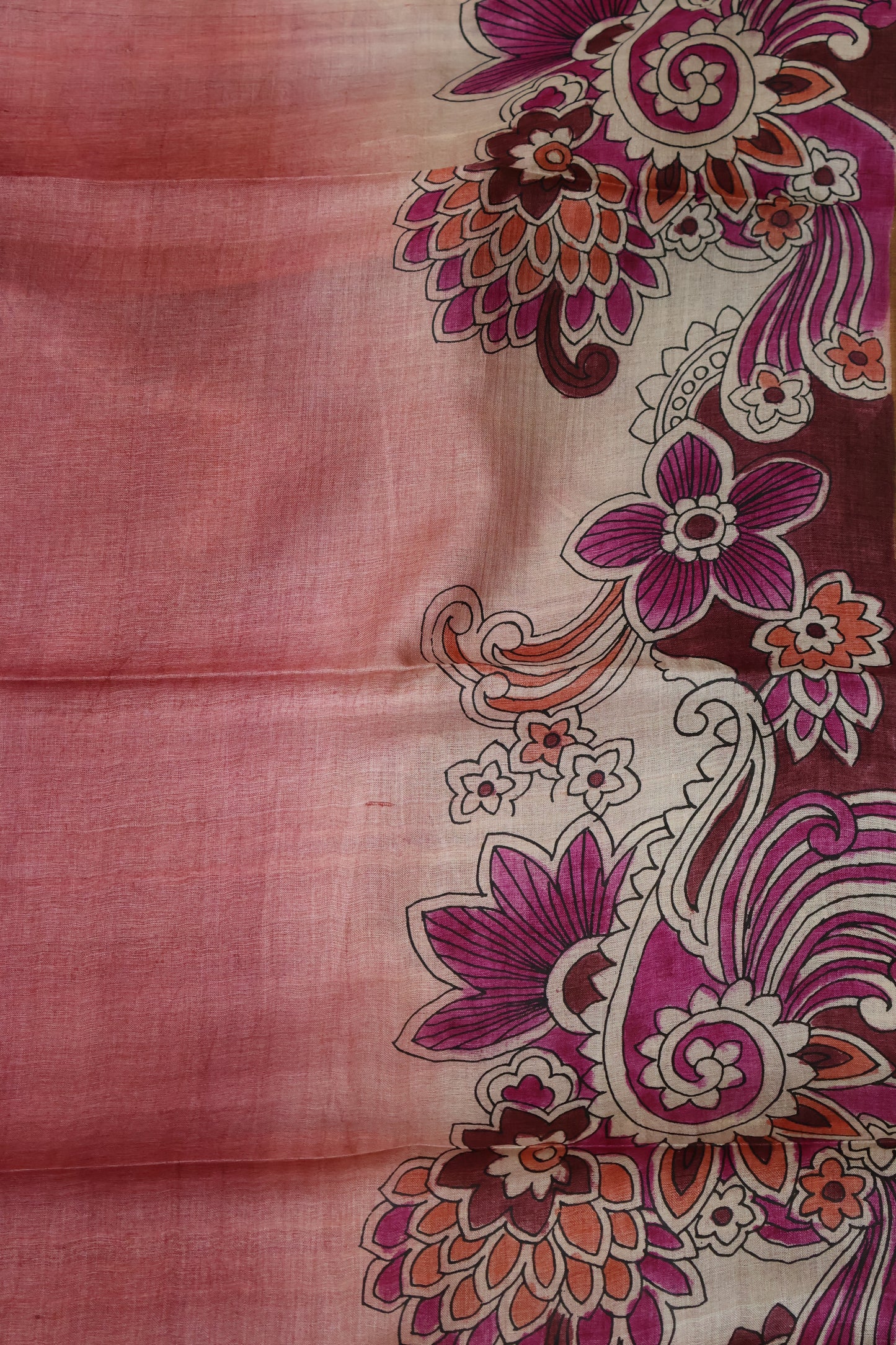 Pure Tussar Saree - Pale Orange Floral