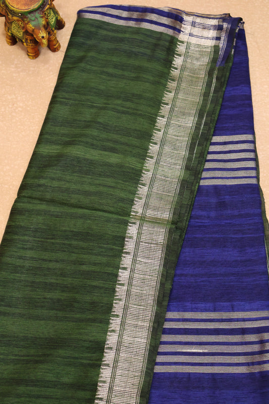 Bhagalpur Tussar Saree-Navy Blue