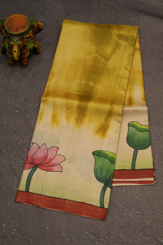 Pure Tussar Saree - Mustard Floral