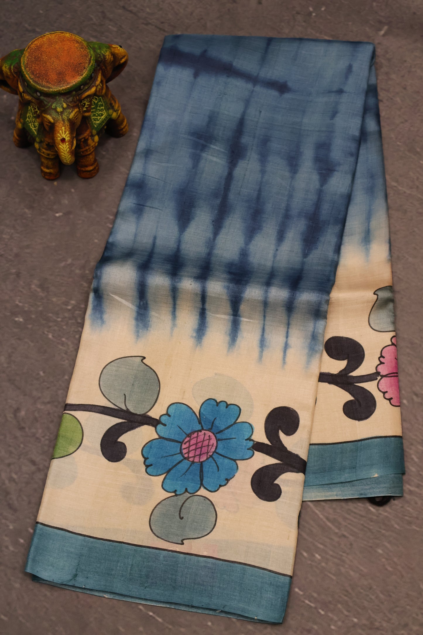 Pure Tussar Saree - Blue Floral