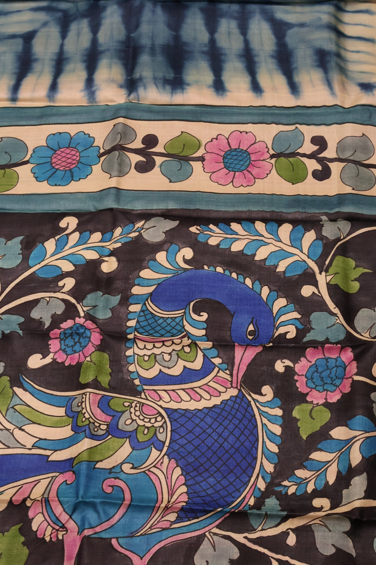 Pure Tussar Saree - Blue Floral