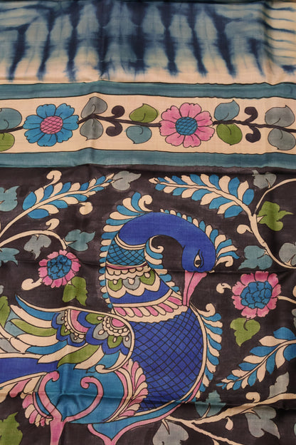 Pure Tussar Saree - Blue Floral