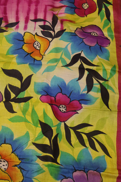 Pure Tussar Saree - Pink Floral Border