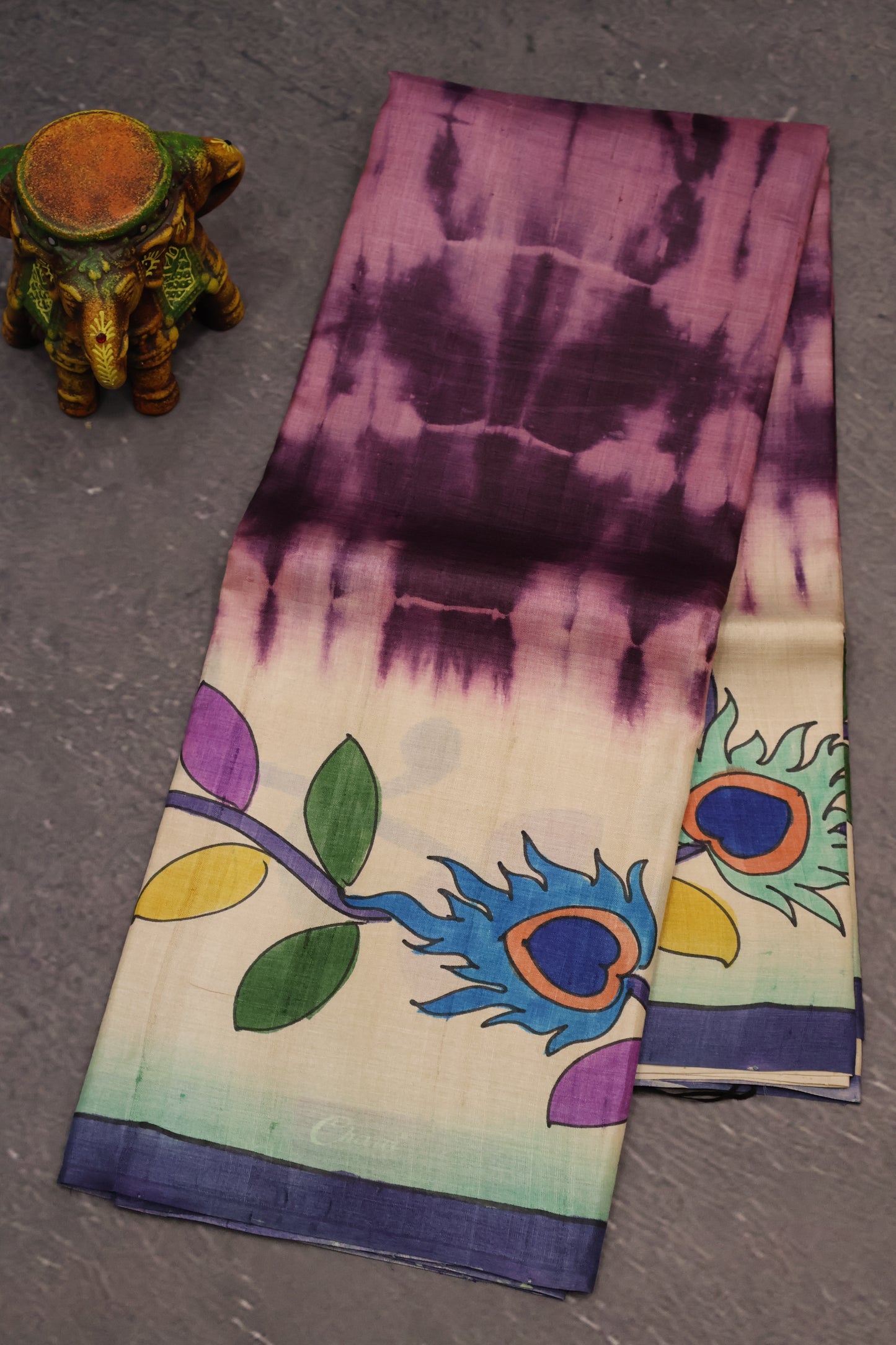 Pure Tussar Saree - Purple Floral Border