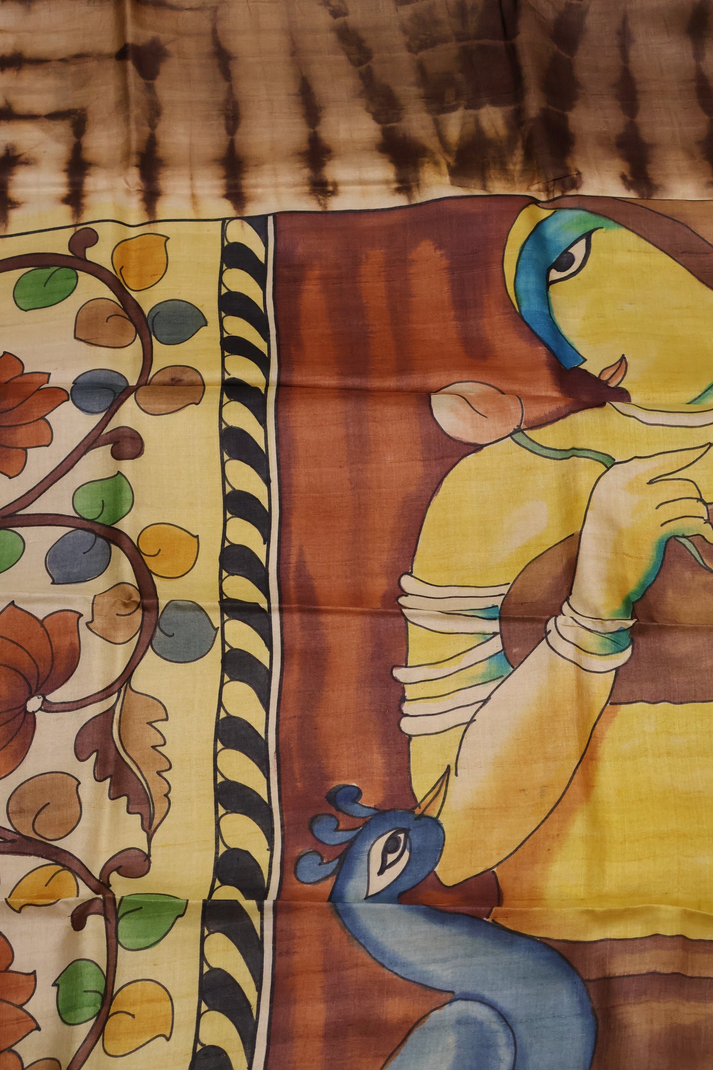 Pure Tussar Saree - Brown Floral Border