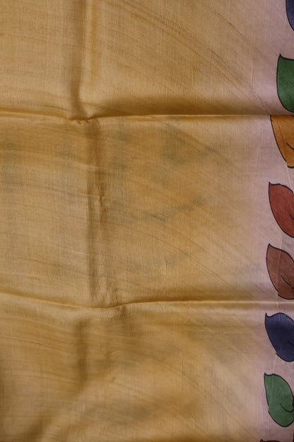 Pure Tussar Saree - Brown Floral Border