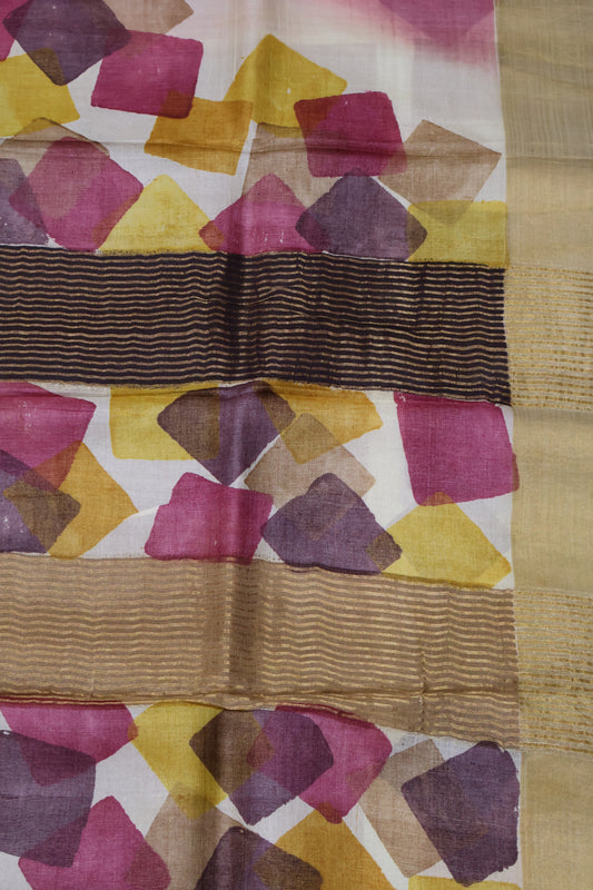 Pure Tussar Saree - Pink Hand Paint