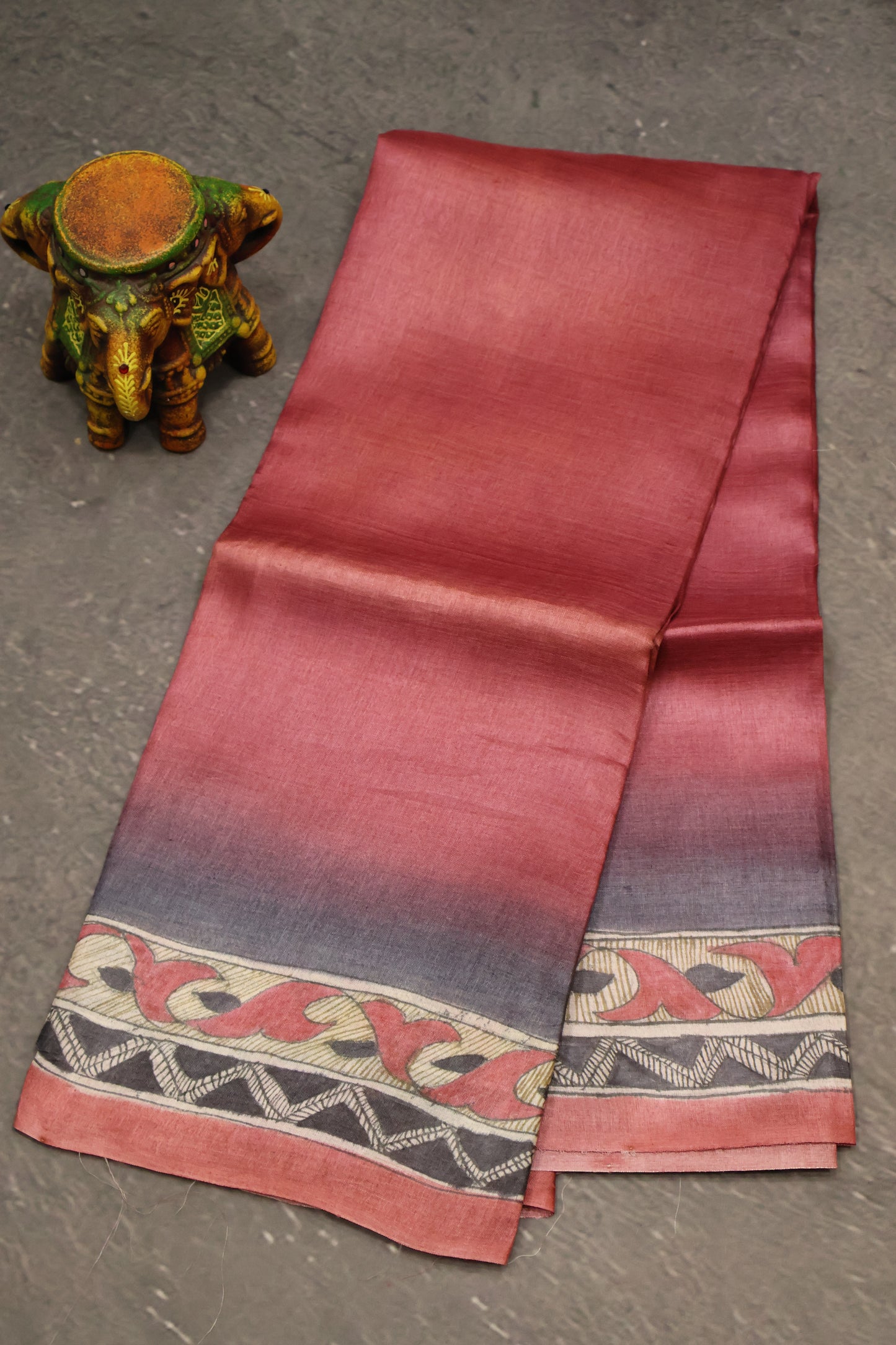 Pure Tussar Saree - Pink Madhubani