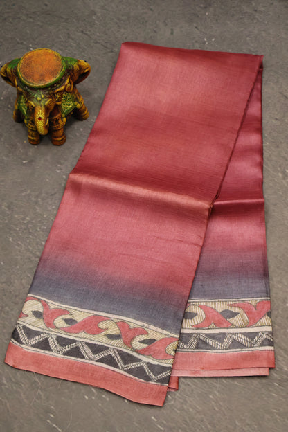 Pure Tussar Saree - Pink Madhubani