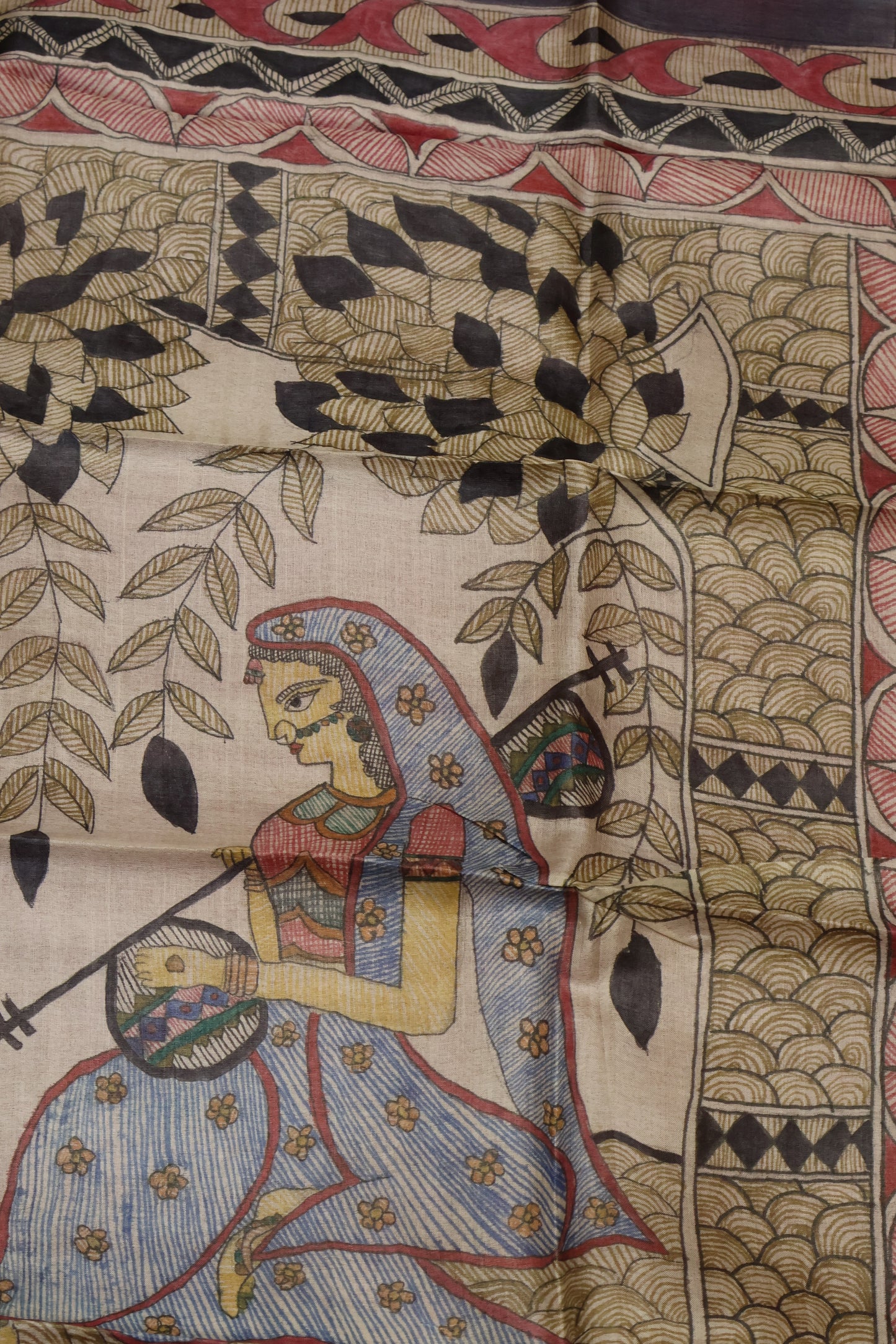 Pure Tussar Saree - Pink Madhubani