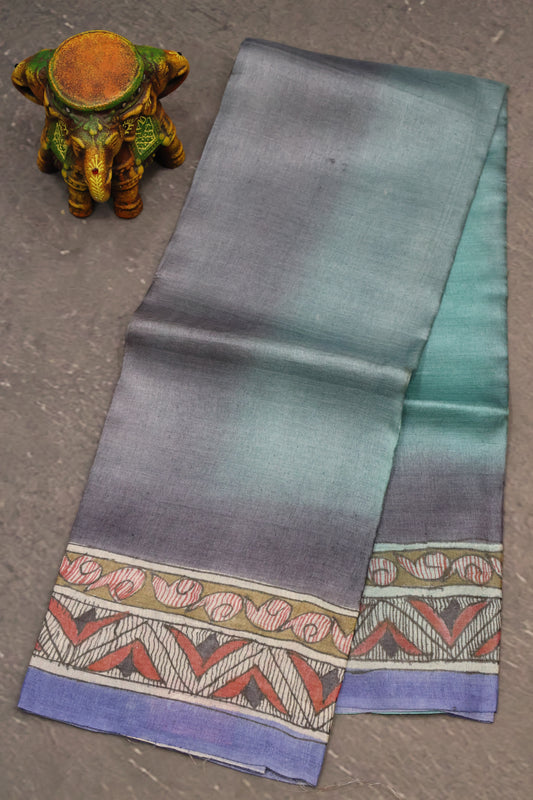 Pure Tussar Saree - Blue Madhubani